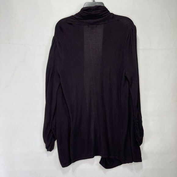 Premise Studio Women Cardigan L Brown Open Ruched Sleeve Cardigan Sweater - Picture 2 of 16